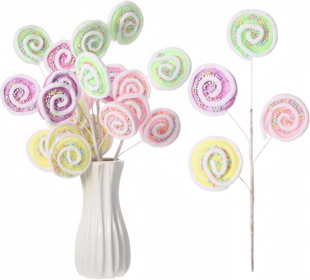 Norme 5 Pcs 16 Inch Pastel Candy Christmas Tree Picks Decoration, Gitter Candy and Lollipop Picks for Christmas Tree Branches, Xmas Ornaments for Wreath Vase Filler Home(Swirl Lollipop)