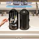 Dustproof Toothbrush Holders with Cover, Rotating Electric Toothbrush and Toothpaste Holder for Bathroom Countertop, 3 Slots Makeup Brushes Organizer, Solid Black
