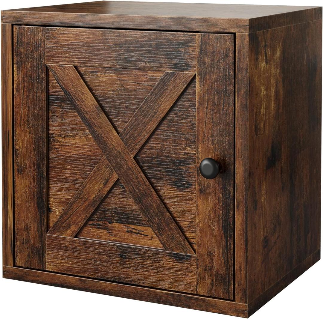 FUSUNBAO Magic DIY Cube Storage Organizer Stackable Cubes for Home Books Clothes Toy-Modular Cubby Storage System-Office Cubical-Bookcase Closet (Antique Brown, Door Cube)