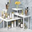 JayRex Bathroom Organizer Countertop Shelf, 3 Tier Corner Rack Adjustable Bamboo Organizer for Bathroom Counter, Make Up, Dresser Table, Desktop (White)