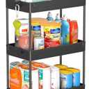 SPACEKEEPER Rolling Storage Cart 3 Tier Bathroom Cart Organizers with Wheels Laundry Room Organization Mobile Shelving Unit Utility Cart Storage Shelves Multi-Functional for Office, Home, Black