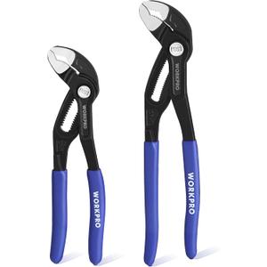 WORKPRO 7" & 10" Groove Joint Pliers Set, Upgraded Wide Opening Slip Joint Pliers Set, V-Jaw Quick Adjustable Plier, CR-V Steel, Dual Serrated, Water Pump Plier for Home & Industrial Repair, Soft Grip