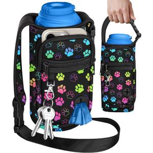Portable Dog Water Bottle Carrier Bag for PupFlask 27oz - Travel Bottle Purse with Phone Pocket Strap, Pet Water Bottle Holder Cover Sling for Easy Walking Hiking (No Water Bottle) (Colors Paw Print) Portable Dog Water Bottle Carrier Bag for PupFlask 27oz - Travel Bottle Purse with Phone Pocket Strap, Pet Water Bottle Holder Cover Sling for Easy Walking Hiking (No Water Bottle) (Colors Paw Print)