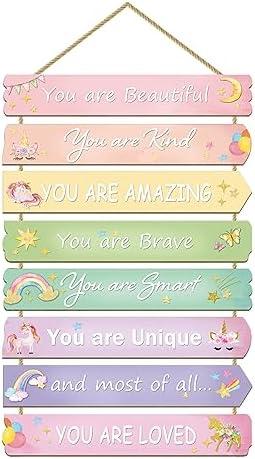 Unicorn Rainbow Room Decor for Girls - Inspirational Wall Art, Toddler Room Wood Sign, Nursery Decor