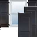 12"W x 57"H Americraft Two Equal Raised Panel Exterior Real Wood Shutters (Per Pair), Black