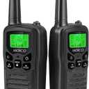 MOICO Long Range Walkie Talkies for Adults with 22 FRS Channels, Family Walkie Talkie with LED Flashlight VOX LCD Display for Hiking Camping Trip (Black 2 Pack)