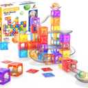 MIEBELY Magnetic Tiles, 112 PCS Magnetic Maze Building Blocks Toy for Kids with Glowing Ball, Magnet Marble Run Set, STEM Education Toddler Toy Building Block Gifts for Boys and Girls 3 4 5 6 7 8 9