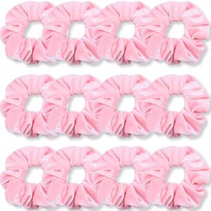 IVARYSS Pink Scrunchies, Premium Velvet Soft Hair Scrunchy, Solid Colors Thick Elastic Bands, Hair Accessories for Women and Girls, 12 Pack