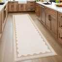 GarveeHome Scalloped 2x6 Runner Rug for Hallway Washable Kitchen Rugs Non Slip Solid Beige Modern Soft Low-Pile Indoor Carpet for Entryway Laundry Room Floor Mats