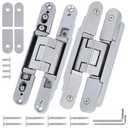 Hidden Door Hinges2 Pcs- 6 x 2 x 1.2 inch Silver Thin Invisible Hinges for Doors Zinc Alloy Concealed Hinge, 3 Way Adjustable Hinges, 180Swing Invisible Hinges for 28-45mm Door Thickness