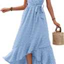 BTFBM Boho Dresses for Women 2026 Summer Fashion Cap Sleeve Swiss Dot Flowy Ruffle Beach Wedding Cocktail Maxi Dress(Sky Blue, Small)