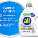 all Liquid Laundry Detergent, Free Clear for Sensitive Skin with OXI, Unscented and Hypoallergenic, 2X Concentrated, 90 Loads