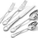 KINGSTONE Vintage Silverware Set, 60-Piece 18/10 Stainless Steel Retro Royal Flatware Cutlery Set for 12 with Carved Thick Handles, Tableware Utensils for Home,Party,Restaurant,Wedding,Dishwasher Safe