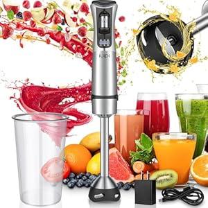 Cordless Hand Blender, IUIPI Variable Speed Rechargeable Portable Immersion Blender with 304 Stainless Steel and 800ml Cup, Blades for Soup, Smoothie, Puree, Baby Food, Gifts