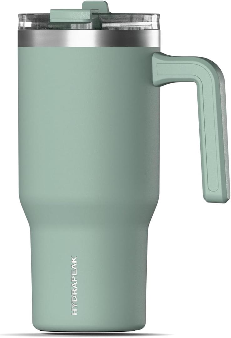Hydrapeak Voyager 25 Oz Stainless Steel Tumbler with Handle, Insulated Water Bottle With Straw & Lid, Cupholder Friendly Reusable Travel Mug (Seafoam)