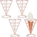MAYJOYDIY 4 Pcs Rose Gold Stainless Steel Pizza Cone Holder Stand 4.1x5.4 Inches Ice Cream Cone Holder Food Cone Display Stands for Ice Cream Cones Snow Cones Hand Roll Sushi French Fries
