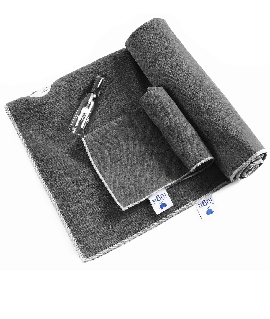 IUGA Yoga Towel for Hot Yoga Non Slip Extra Thick Yoga Mat Towel + Hand Towel 2in1 Set with Corner Pockets Super Absorbent and Quick Dry Hot Yoga Towel 72x26