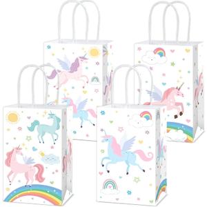 12Pcs Unicorn Party Favor Gift Bags with Handles Pastel Rainbow themed Goodie Bags Candy Bag for Birthday Party Decorations Paper Unicorn Gift Treat Bag for Kids Girl Baby Shower Parties Supplies
