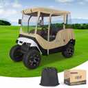 10L0L 2/4 Passenger Golf Cart Driving Enclosure for EZGO TXT/RXV Model, 4-Sided Clear Window 600D Rain Cover All Weather Windproof Waterproof - Black/Beige (Khaki)
