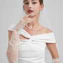 2 x White Lace Sheer Gloves,Bridal Accessories with Pearls for Wedding, Fingerless Gloves, Long Elbow Wedding Armwear for Tea Opera Party and Hallowmas Costume (White)