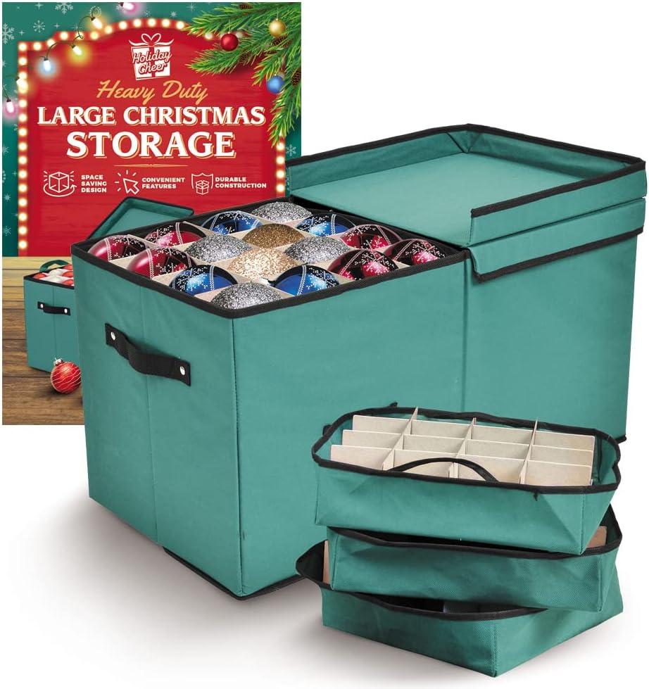 Holiday Cheer Premium Christmas Ornament Storage with 8 Tray Christmas Storage Container with Dividers Perfect for Holiday Decorations Fits 128 Holiday Ornaments Tear-Proof Fabric