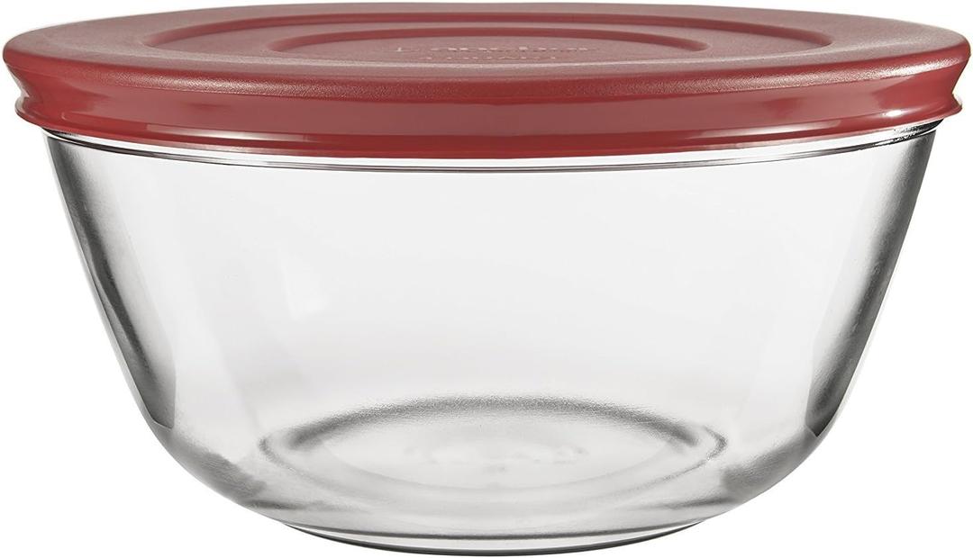 Anchor Hocking 91858 Glass Mixing Bowls with Lids, Cherry, 4 Quart (Set of 2) -