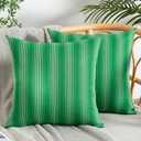 UGASA Outdoor Waterproof Throw Pillow Covers Pack of 2 Boho Weave Stripe Texture Decorative Cushion Covers Patio Pillows for Porch Outside Tent Yard Garden Bench 20x20 Inch, Green