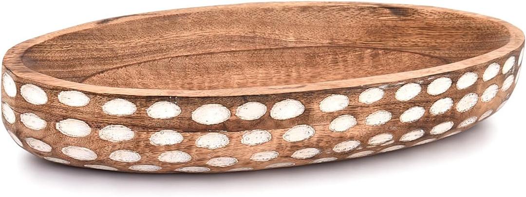 NIRMAN Mango Wood Decorative Bowl for Table Centerpiece Dining Living Room Home Kitchen Dcor (14" x 6" x 2.3")