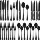 Astercook 24-Piece Black Silverware Set with Steak Knives Flatware Set for 4 Food-Grade Stainless Steel Cutlery Set Mirror Polished Utensils Set Includes Spoons and Forks for Home Kitchen Restaurant (Elegant Black Pro)