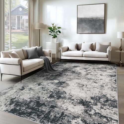 XLUEZ 6x9 Area Rugs for Living Room, Washable Modern Abstract Large Area Rug Neutral Soft Non Slip Kids Rug Stain Resistant Indoor Carpet for Bedroom Nursery Dining Room Playroom (Black, 6'x9')