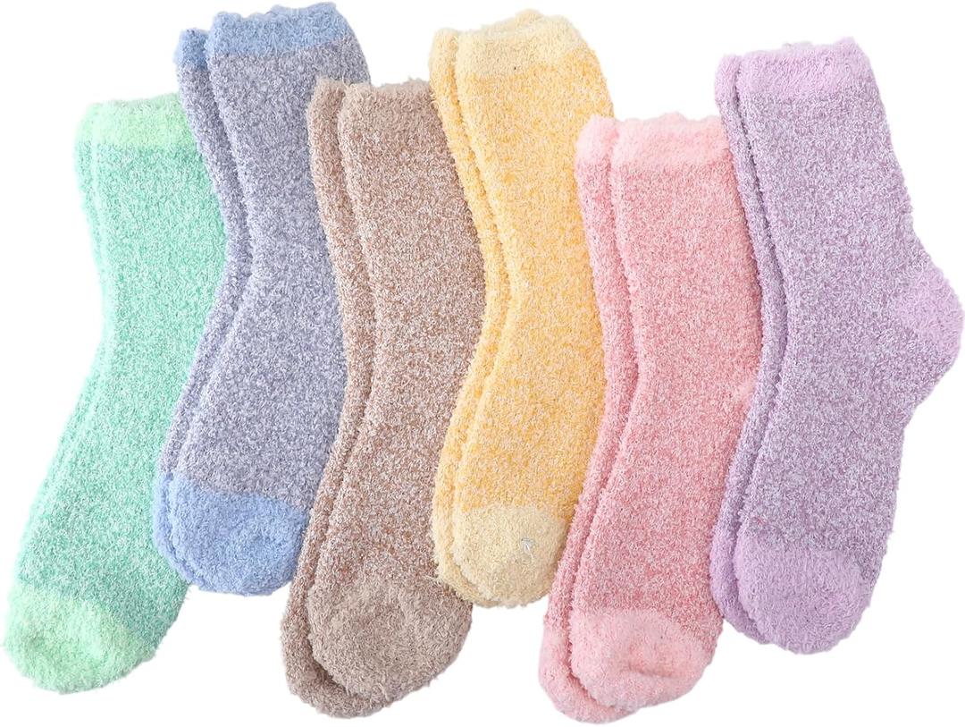 Geyoga 6 Pairs Fuzzy Socks Valentines Gifts for Women Soft Plush Sleeping Slipper Winter Fluffy Socks Gifts for Grandma Mom (L)