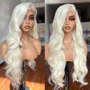 13x4 Lace Front Wigs Blonde Lace Frontal Wig 613 HD Lace Body Wave Pre Plucked Tiny Knots 26 Inch Pre-layered Long Wavy Synthetic Platinum Blonde Valentine Date Style