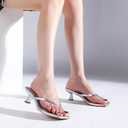 Goderci Kitten Flip Flop Thong Low Heels for Women Square Open Toe Slip On Heeled Sandals, Size 9