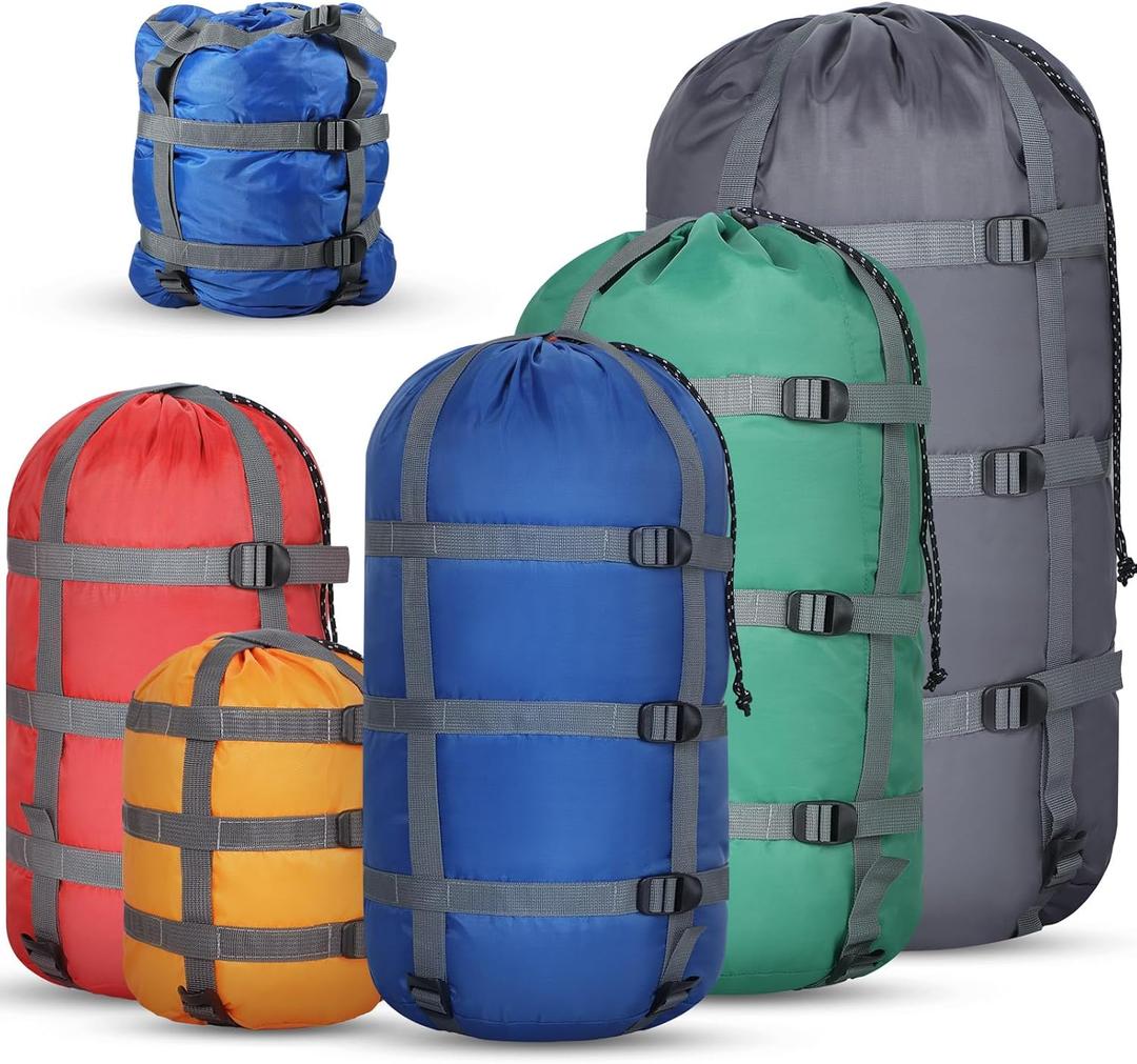 5 Pack Compression Stuff Sack 5 Assorted Size Sleeping Bag Stuff Sack Ultralight Sleeping Bag Cover Space Saving Gear for Travel Outdoor Camping Hiking Backpacking (Small, Classic Color)