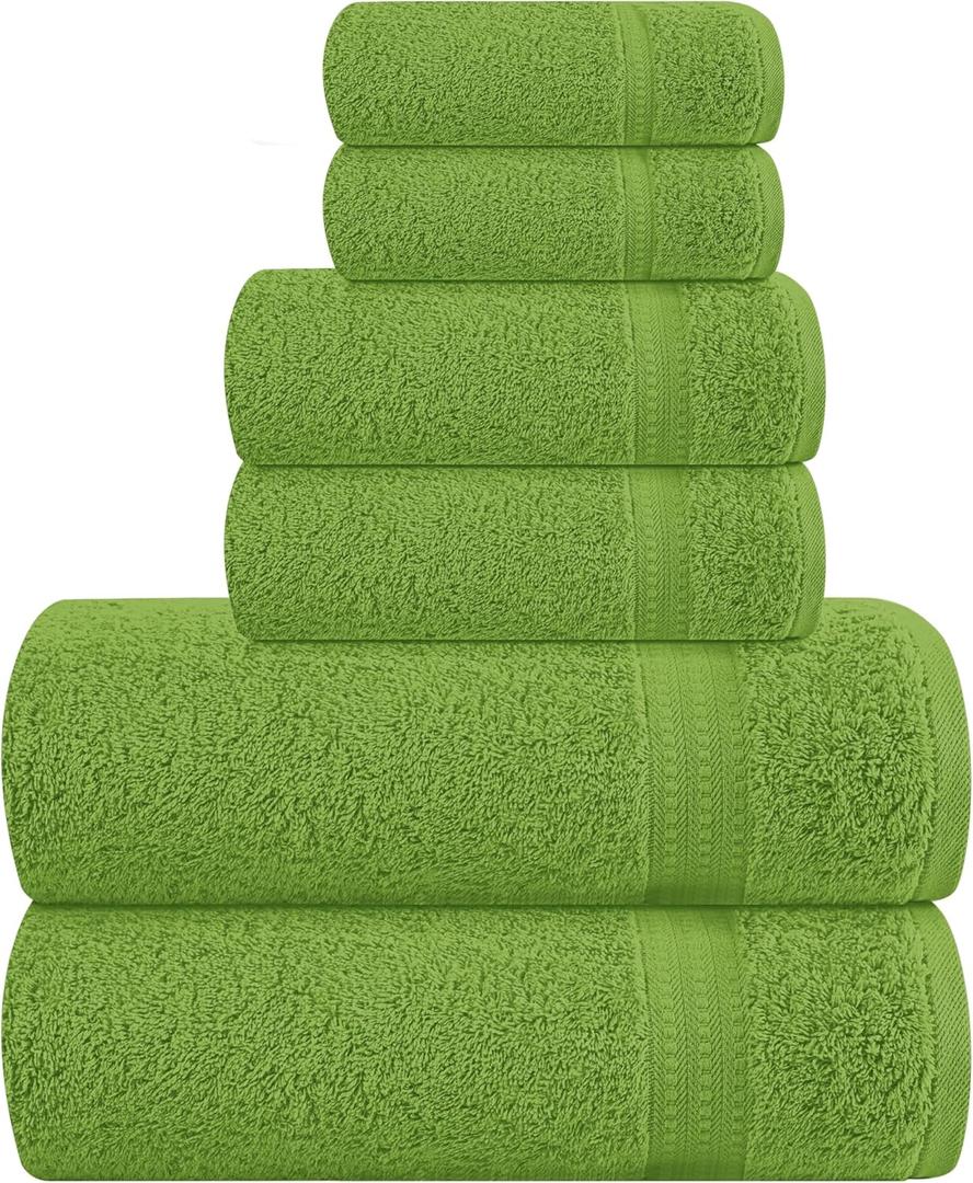 MyOwn 6 Piece Towel Set, 100% Combed Cotton - 2 Bath Towels, 2 Hand Towels, 2 Wash Cloths - 500 GSM Luxury Hotel Quality Ultra Soft Highly Absorbent Towel Set for Bathroom - Kiwi Green