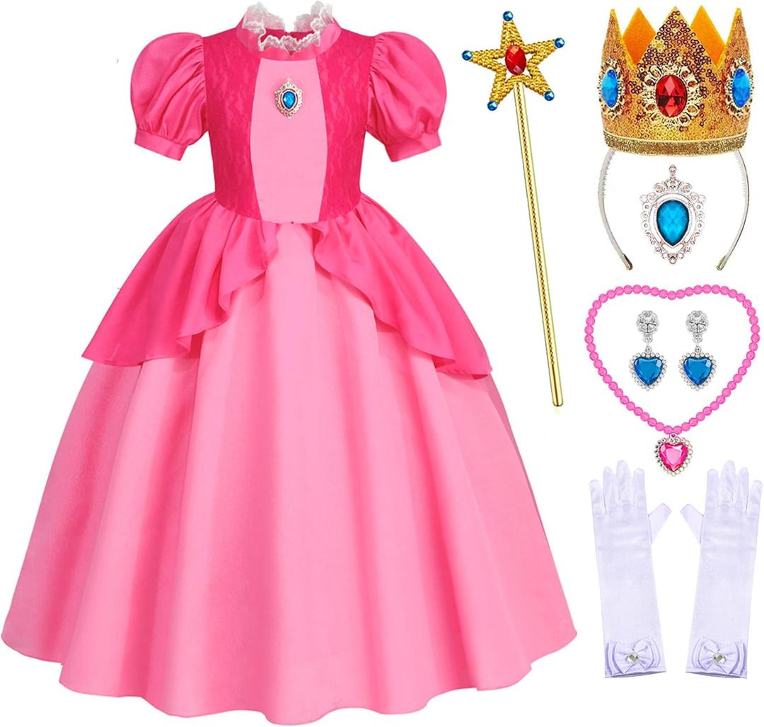 Pink Princess Costume for Girls Halloween Party Dress with Accessories, 150