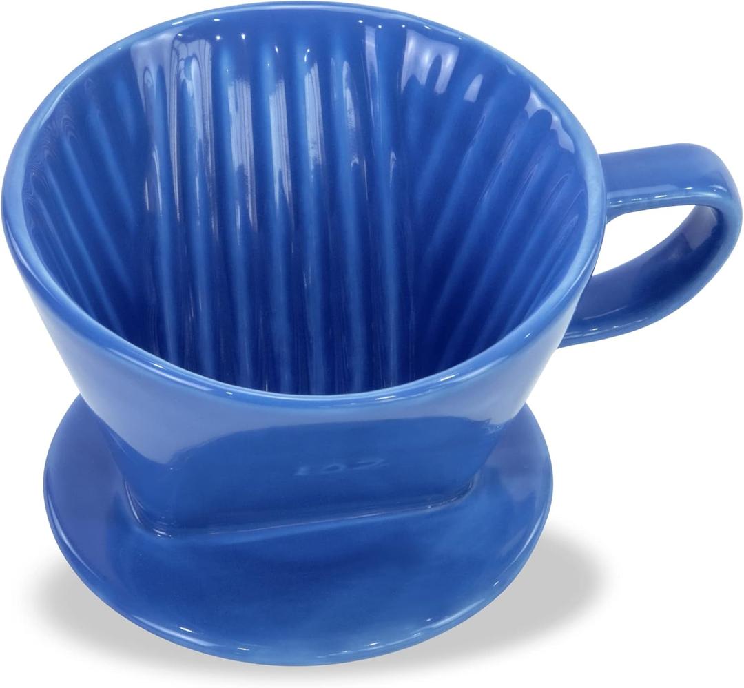 Pour Over Ceramic - Coffee Dripper Ceramic Coffee Maker with 3 Holes Flat Bottom, Porcelain Slow Filter Cone for Travel, Camping, Office, Home, Coffee Maker Brew (Blue)