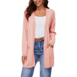 Women's 100% Cotton Lightweight Open Front Cardigans with Pockets Oversized Knit Casual Sweaters Outwear (Lightpink), Size XL