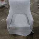 Martha Stewart London Upholstered Skirted Dining Arm Chair with Casters – Curved Back, Removable Seat Cushion, for Dining Room, Home Office, or Living Space, Light Blue