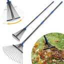 Adjustable Leaf Rake, Heavy Duty Metal Rake for Leaves, Long Handle 30"-90" with Expandable Head 8"-17", Collapsible Small Rakes for Lawns, Gardening, Yard, Camping, Shrub, Grass, Bush, Weed, Debris