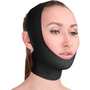 Post Surgical Chin Strap Bandage for Women - Neck and Chin Compression Garment Wrap - Face Slimmer, Jowl Tightening (S) (Small (Pack of 1), Black)