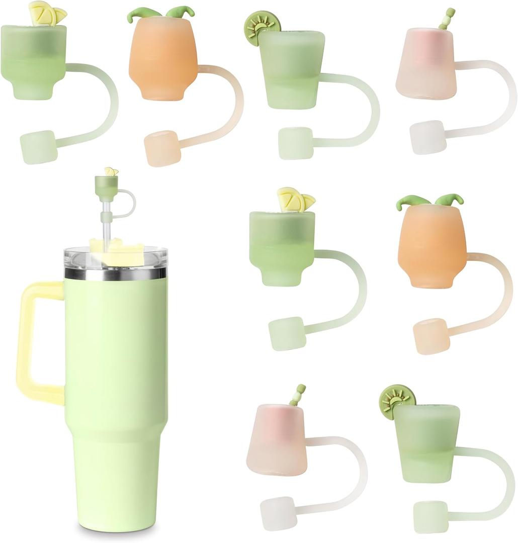 COOK WITH COLOR 8 PCS Straw Covers Straw Toppers for Tumblers - Cute Reusable Caps in Various Shapes for 8 mm Straws, Lemonades