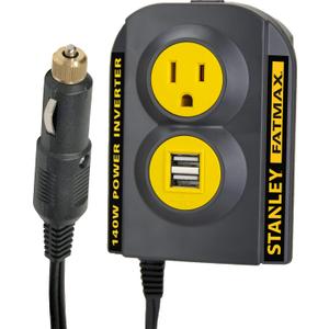 STANLEY FATMAX PCI140 140W Power Inverter: 12V DC to 120V AC Power Outlet with Dual USB Ports