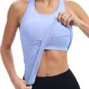 Women's Seamless Racerback Tank Top, Crew Neck Workout Yoga Padded Athletic Shirts (Blue, S)