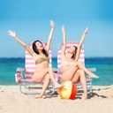 Beach Chair for Adults, 5 Position Lay Flat Backpack Beach Chair with Cooler, Cup Holder and Storage Bag, Portable Folding Heavy Duty Beach Lounger for Outdoor, Lawn, Camping, Festivals-Pink Stripe, Small