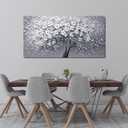 JuhaiArt Large Tree Canvas Art for Living Room Bedroom White Flower Wall Decor Prints Gray Artwork Wall Picture Home Office 29" x 59"