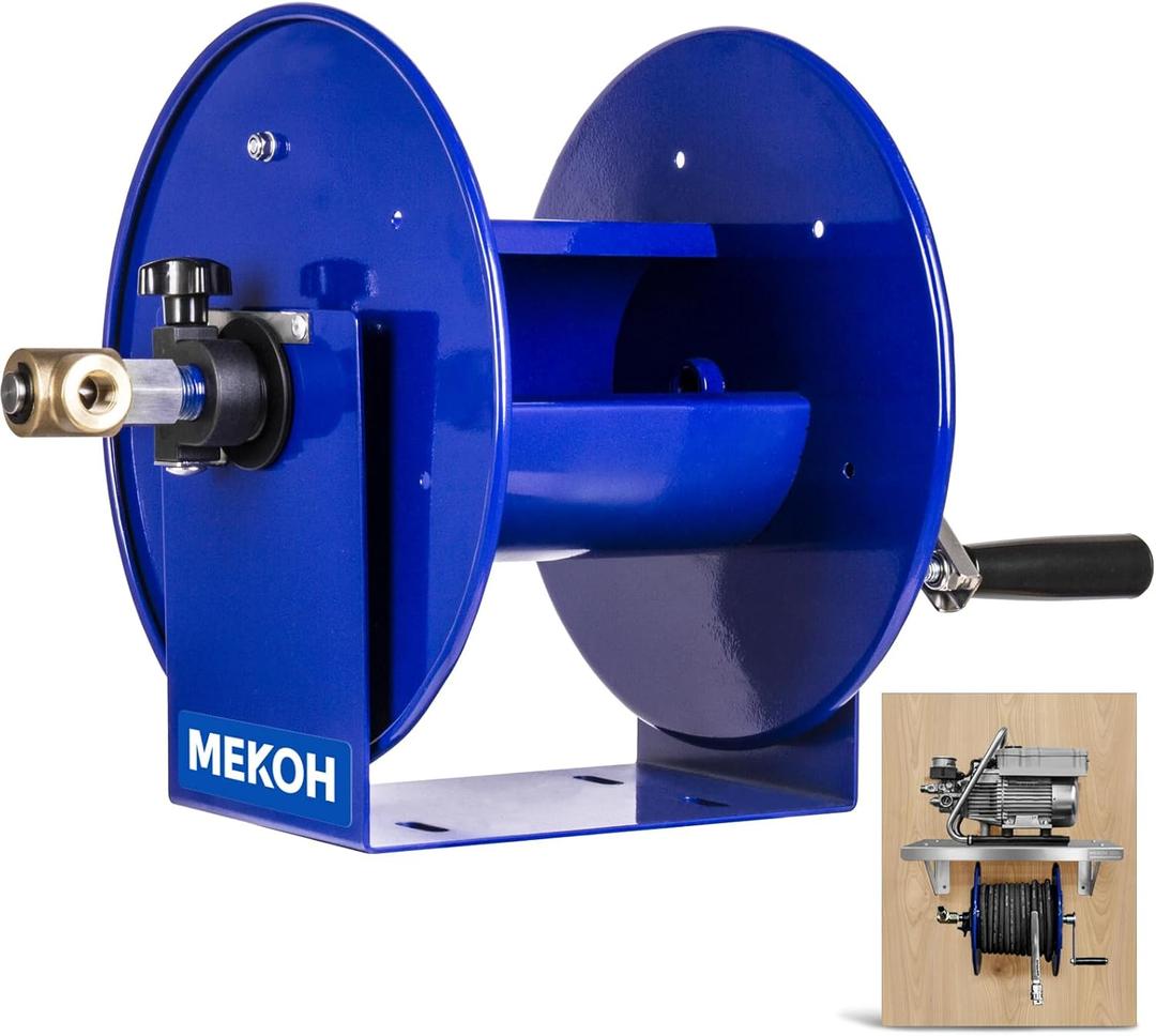 Pressure Washer Hose Reel 150FTx3/8, Manual Power Washer Hose Reel 300FTx1/4 with M22 Fitting, 4500PSI Heavy Duty Hose Reel for Water, High Pressure Washer Reel with Trailer/Wall/Van Mount