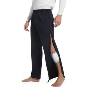 Men's Tear Away Pants Post Surgery Breakaway Sweatpants, Full Zipper Legs Open Bottom with Deep Pockets (Black, XXL)