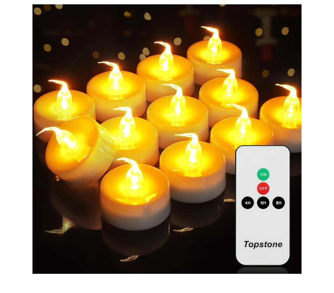 Topstone CR2450 Battery Operated Candles,Flickering Flameless Candles with Warm Yellow Light,Remote Control Candles,Timer Candles,Decorative Candles,Best for Wedding and Festival Decoration,Pack of 12
100+ bought in past month
