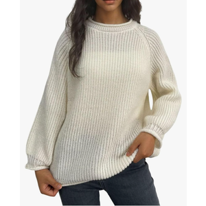 Women's Fashion Turtleneck Long Sleeve Casual Sweater, Loose Chunky Knit Warm Pullover Solid Color Soft Jumper Tops, XL, White